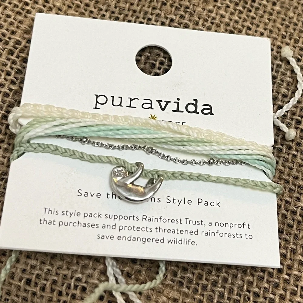 Pura Vida Mint and Silver Sloth Charm Bracelet - Picture 1 of 3